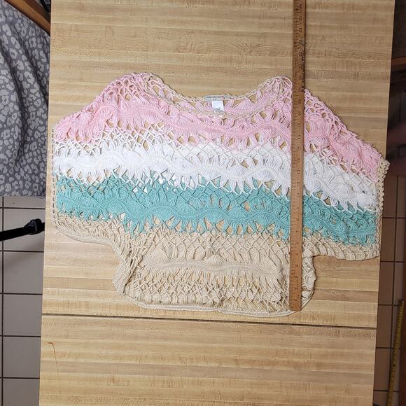 Vivid Collection of NY Women's L Multicolor Crochet Knit Boho Beach Cover-Up Top - Picture 3 of 5